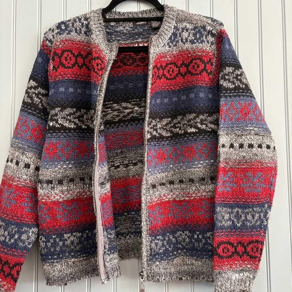 Tangents Red and Blue Patterned Zip-Up Sweater - Picture 6 of 7